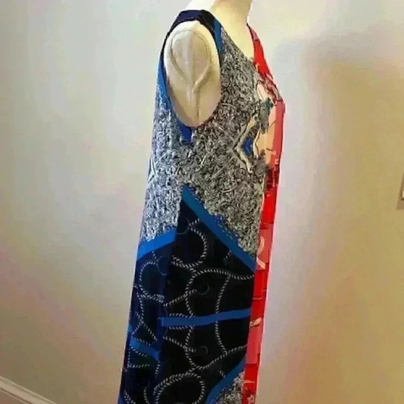 MSK Sleeveless Baroque Print 3-Ring Dress. Blue/Coral/Red Abstract Size Medium - Picture 12 of 12